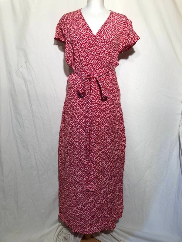 Paprika rood/wit gebloemde overslag jurk maat 4XL