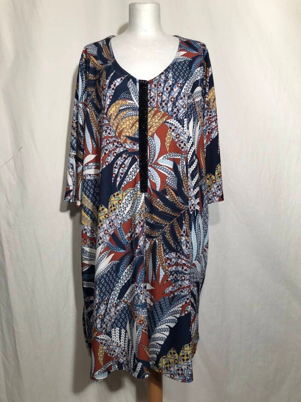 Yoek white label meerkleurig print tuniek met glitterbies maat 50/52