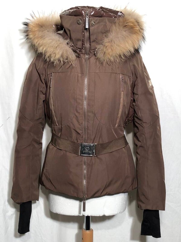 Glamourous bruine winterjas met bontkraag maat M