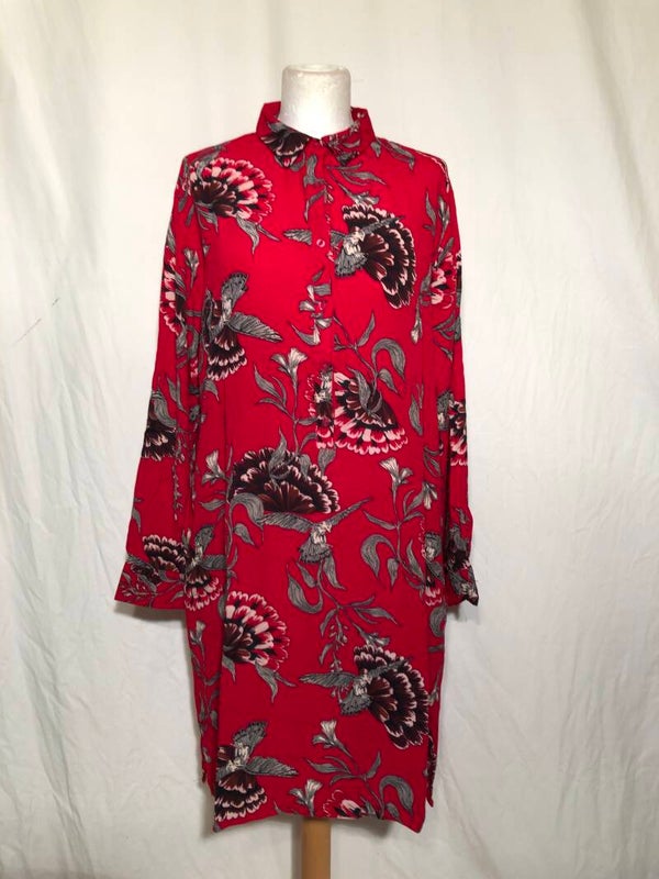 Trend one rode jurk met vogels en bloemen maat 44