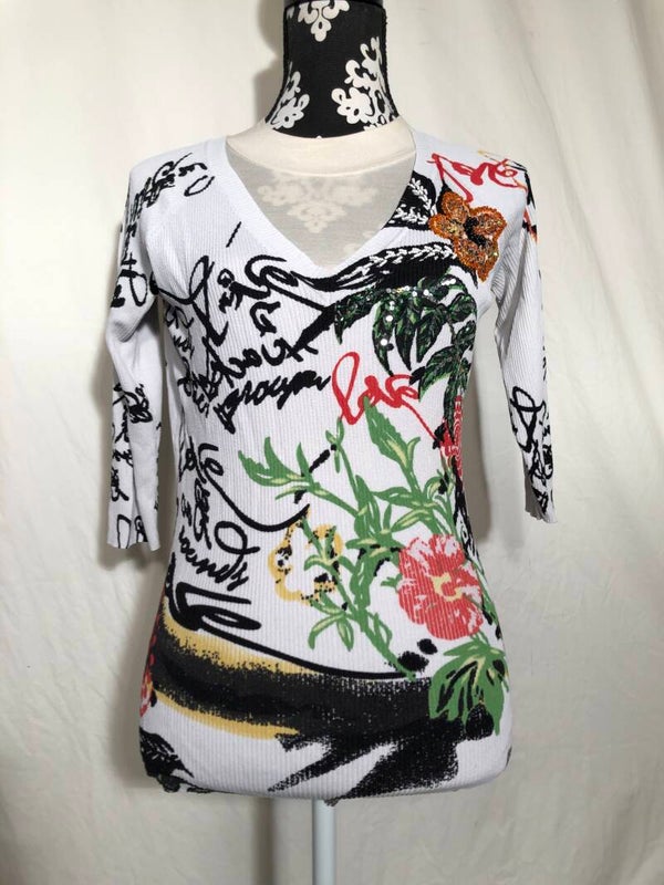 Tuzzi wit print truitje met kraaltjes en pailletten maat 38