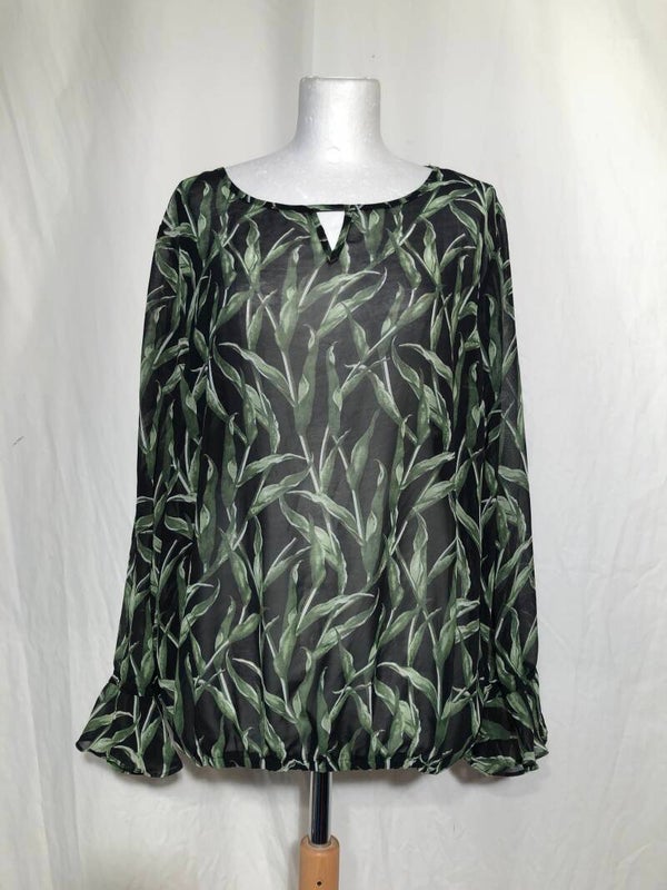 Norah zwart doorschijnend tuniek met bladeren maat 42