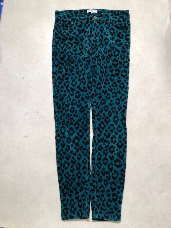 Fabienne Chapot groene corduroy broek met luipaard print maat 28