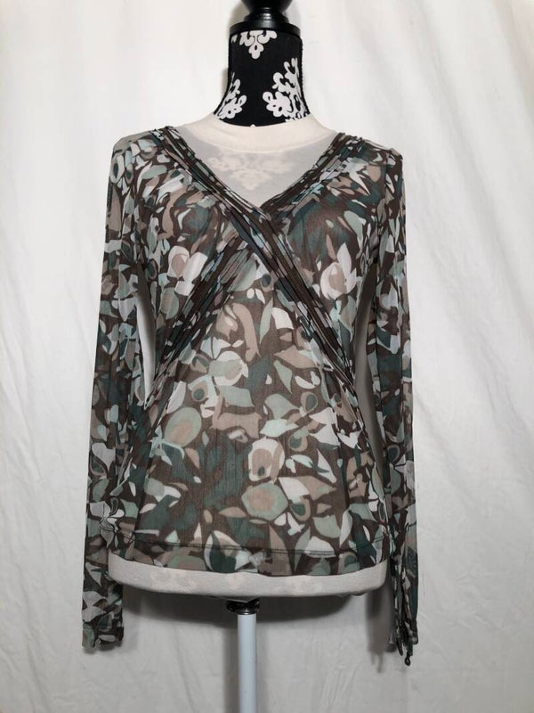 Mexx groen/bruin print doorschijnende top maat M