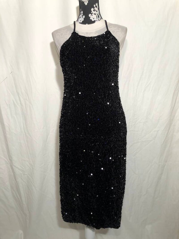 Luc-ce zwart velours gala jurk met pailletten maat L