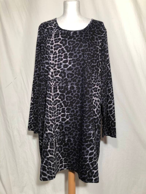 Ulla Popken grijs/blauw luipaard print longsleeve maat 50/52