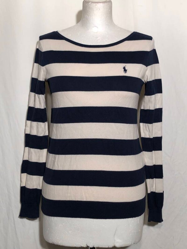 Ralph Lauren crème/donkerblauw gestreept truitje maat S