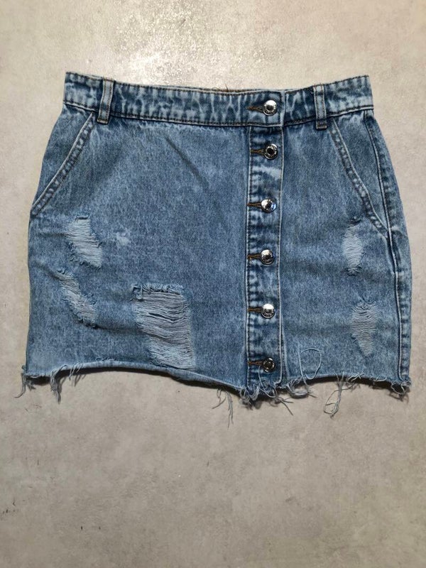 Pull & Bear denim jeans rok met gaten maat M