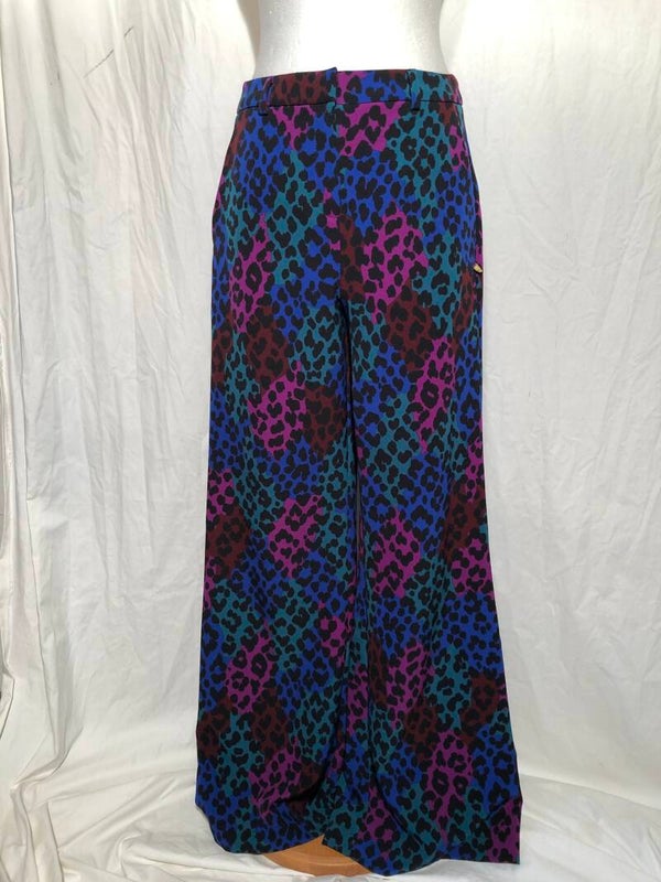 Fabienne Chapot blauw/groen/fuchsia luipaard print broek maat 36