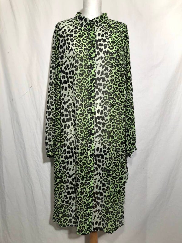 Studio untold felgroen doorschijnende luipaard print jurk maat 50/52