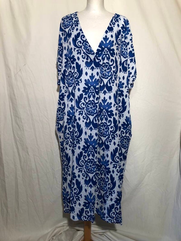 Paprika blauw/wit print kaftan jurk maat XL/XXL
