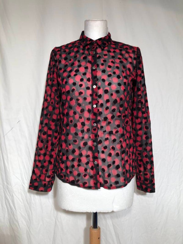 Garcia zwart/rood doorschijnende blouse maat XS