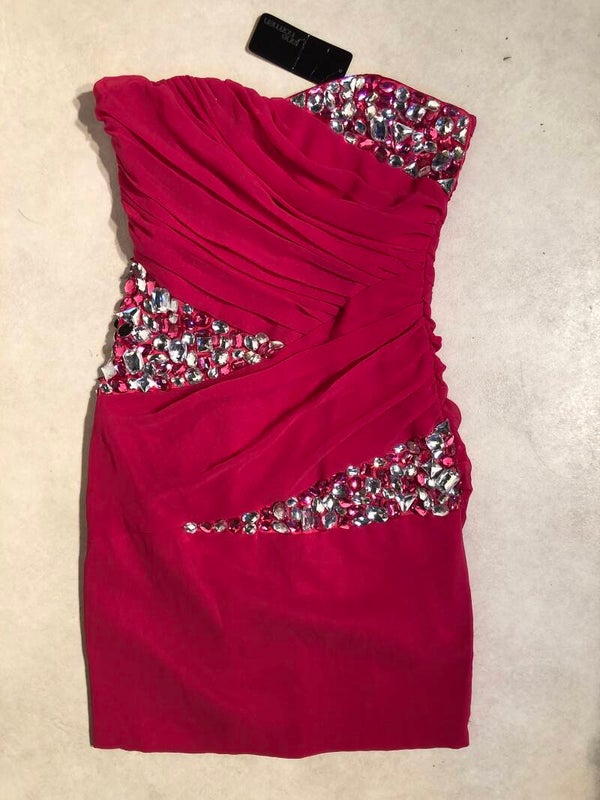 Jane Norman felroze cocktail jurk met glitterstenen maat 32