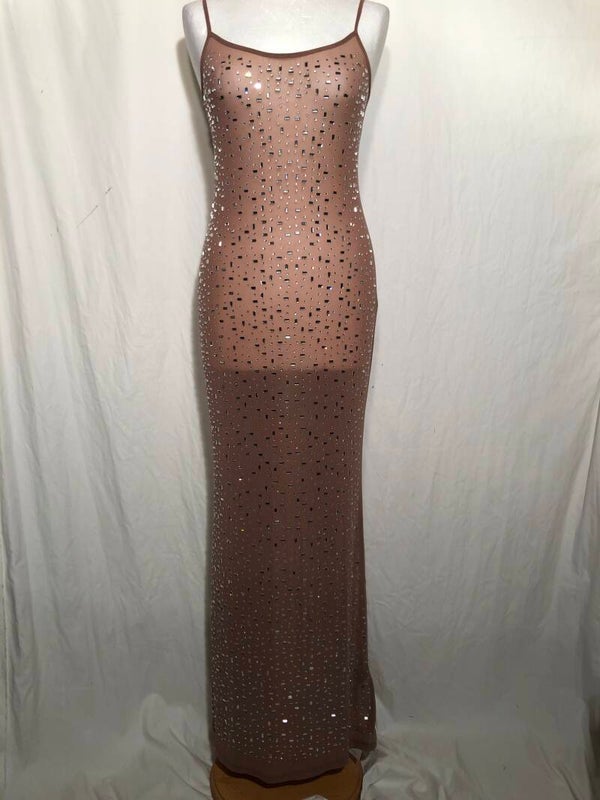 Shein oudroze doorschijnende lange jurk met glitters maat XS