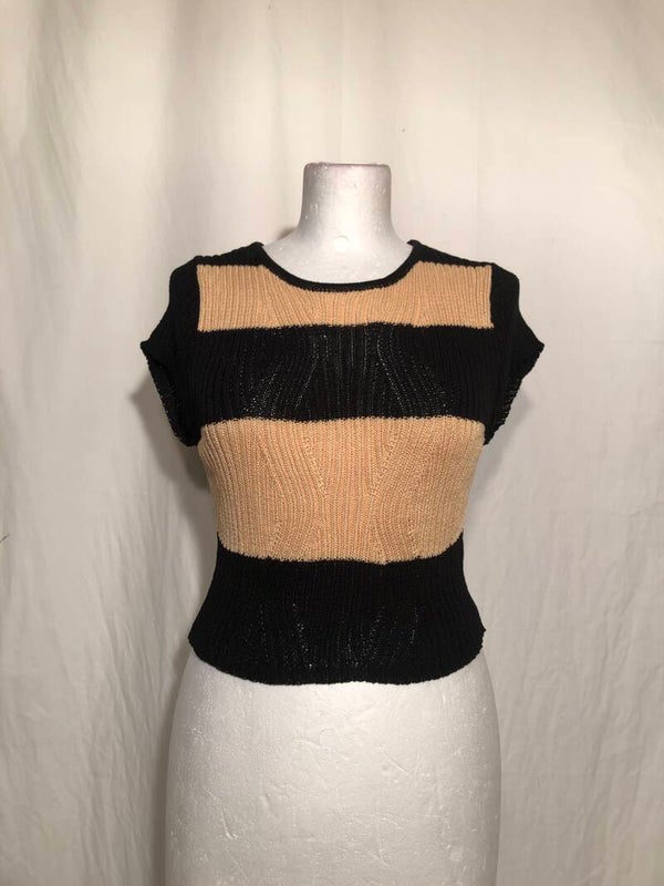 FashionNova zwart/lichtbruin gehaakt korte top maat XL