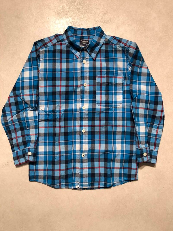 Oshkosh felblauw geruit overhemd maat 122