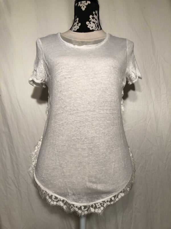 Le temps de cerises wit linnen T-shirt met kant maat M