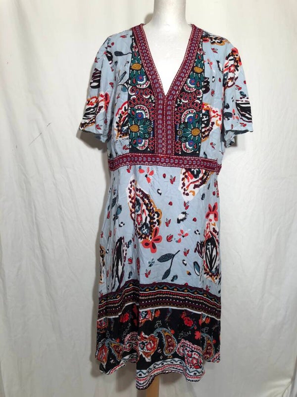 Didi lichtblauwe print jurk met kraaltjes maat XXL