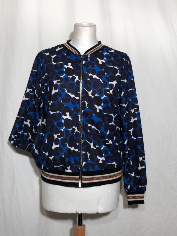 Sophia blauw/wit/zwart luipaard print jasje maat M