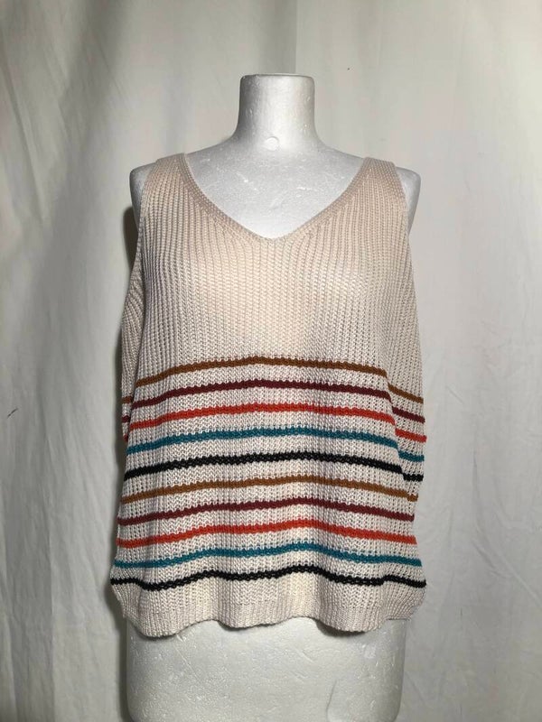 Crème gehaakt zomer top met streepjes maat L