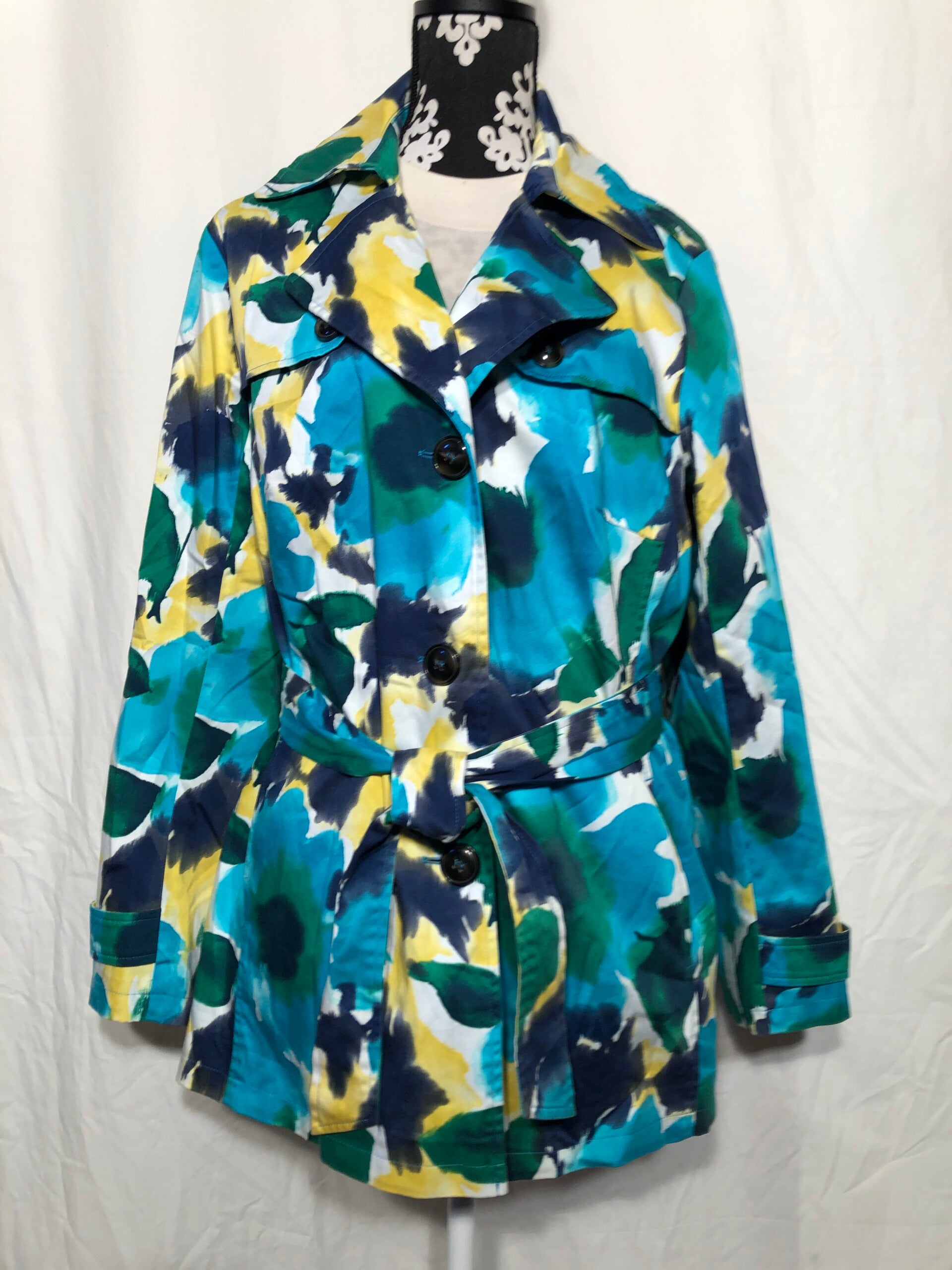 Frans Molenaar groen print trenchcoat maat 46