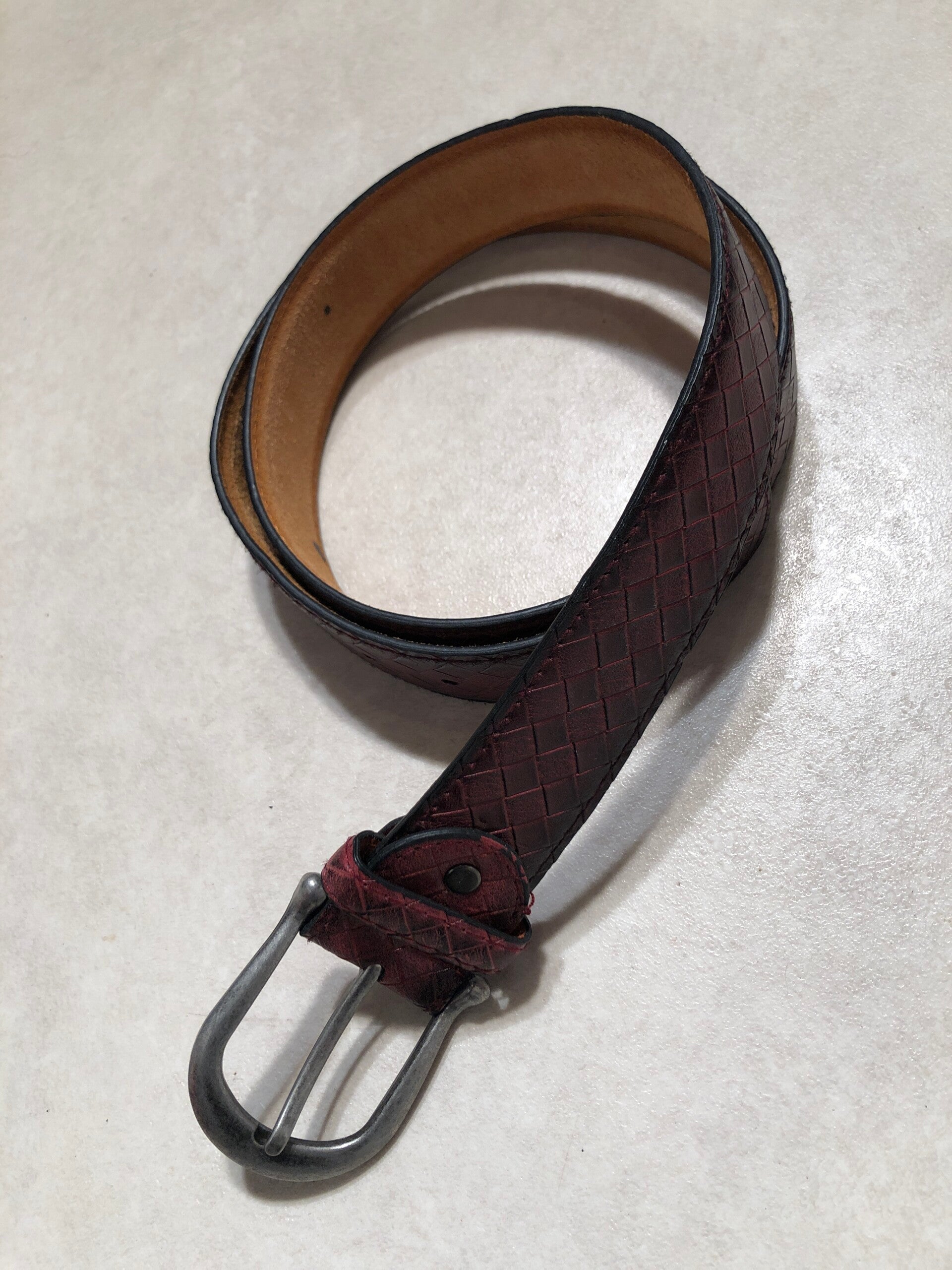 Bruin leder riem met vlecht motief maat 85cm