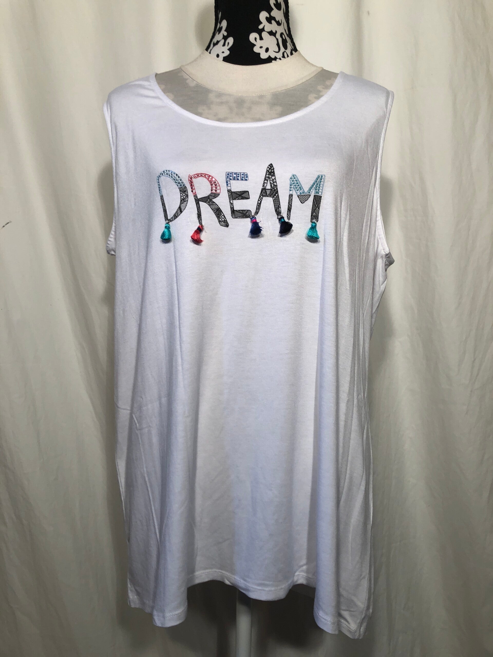 Paprika wit zomer top met opdruk glitters en klosjes maat XL