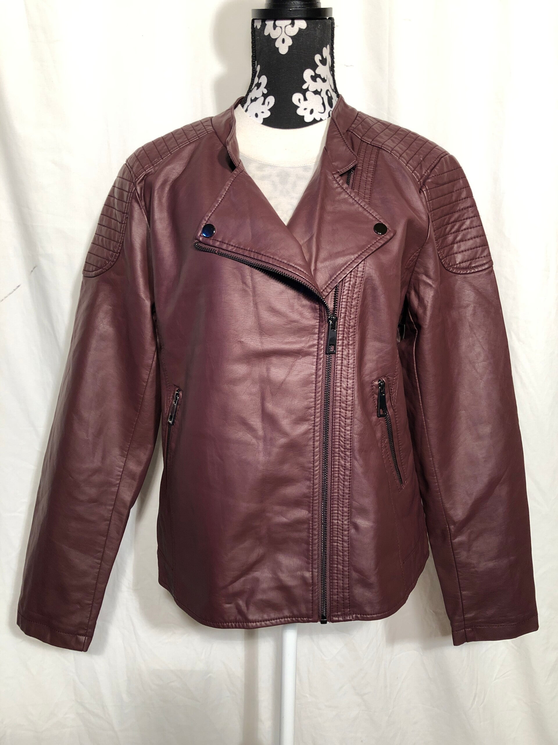 Zizzi bordeauxrood imitatie leder biker jas maat 44
