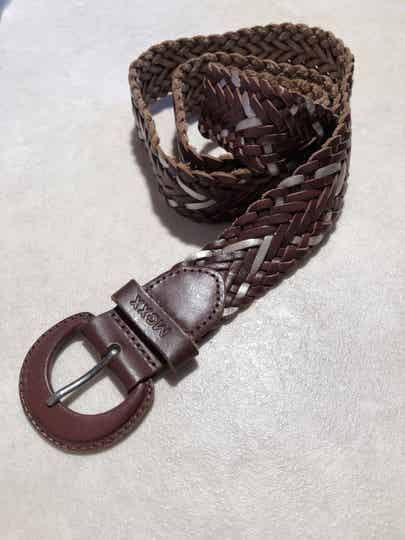 Mexx bruin/zilver leder gevlochten riem