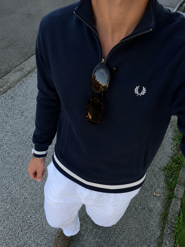 Fred Perry Quarter Zip Navy | Größe S | Vintage Half Zip Pullover