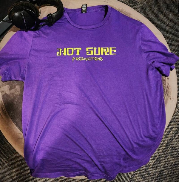 Not Sure Productions purple T-shirt
