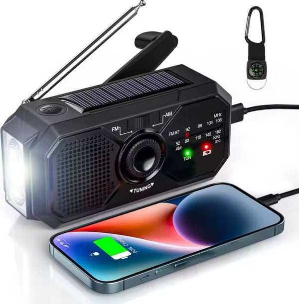 Noodradio met Zaklamp, Powerbank & Solar Laadfunctie