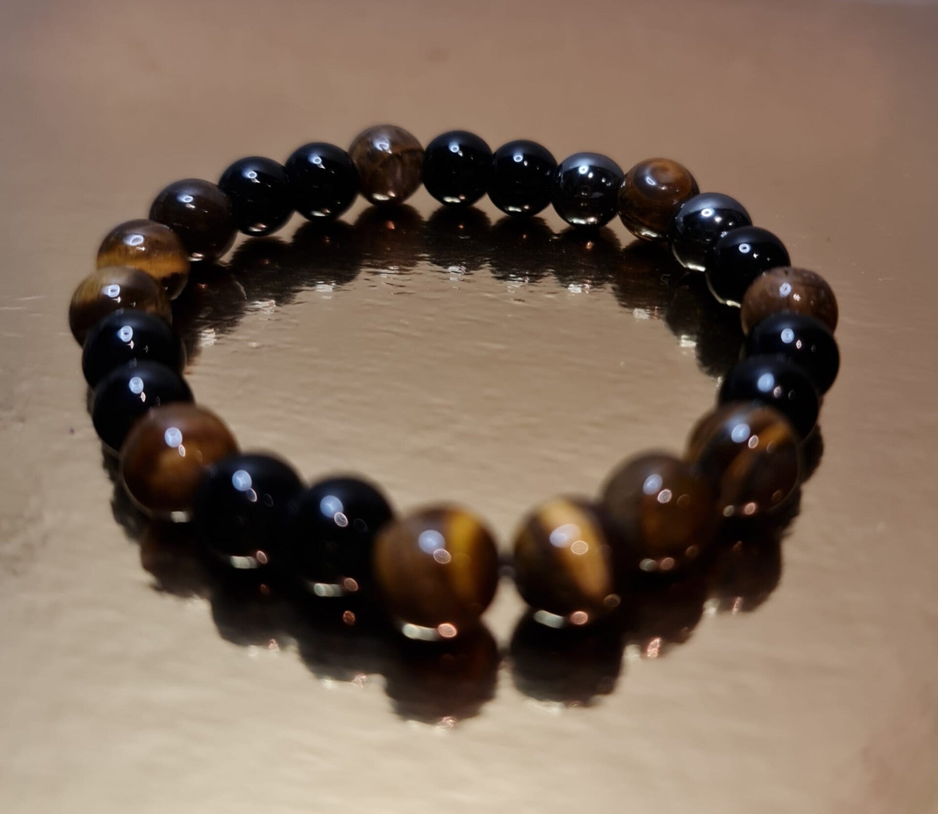 Pulsera de Ojo de Tigre y Obsidiana Negra