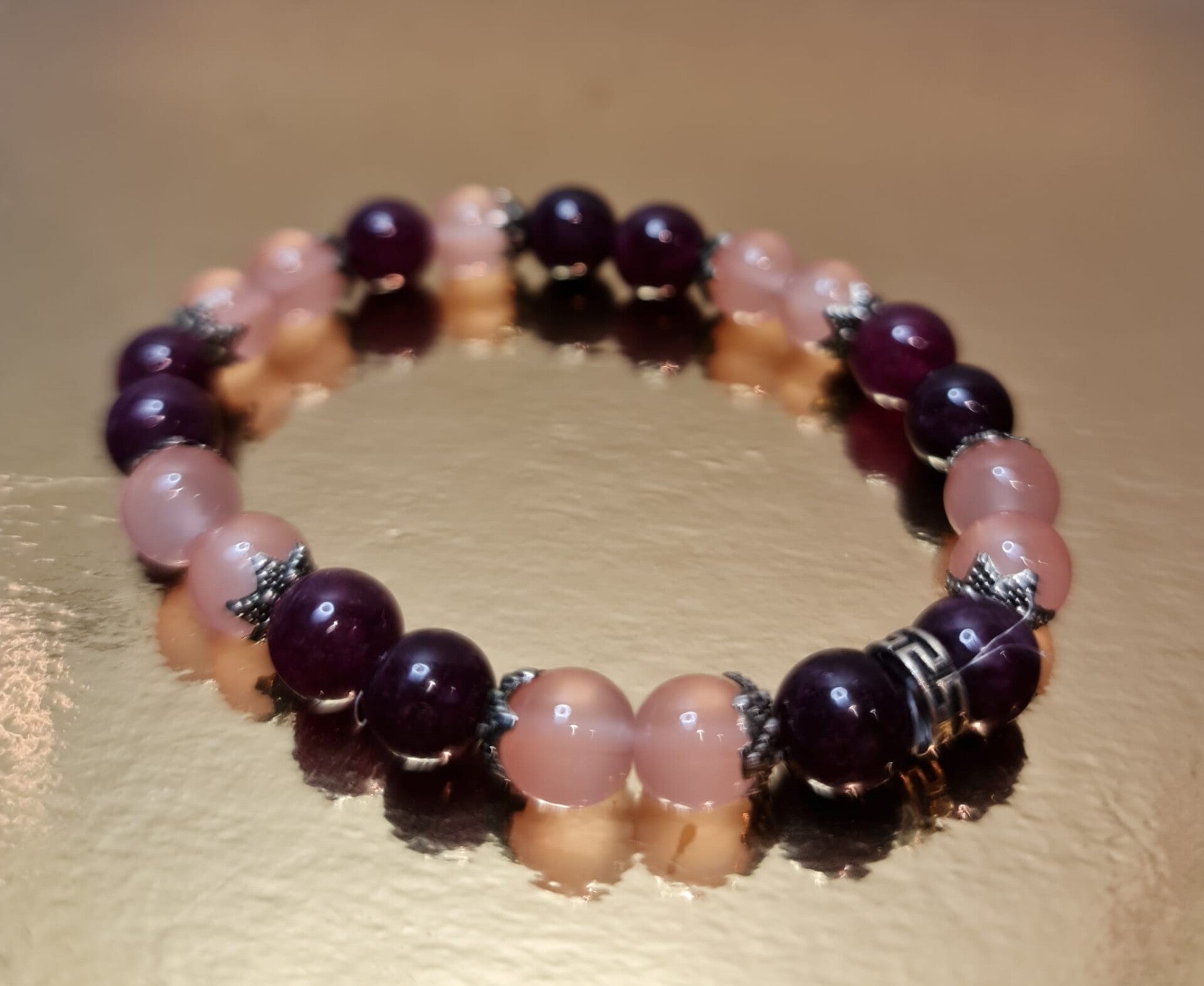Pulsera de Amatista y Cuarzo Rosa