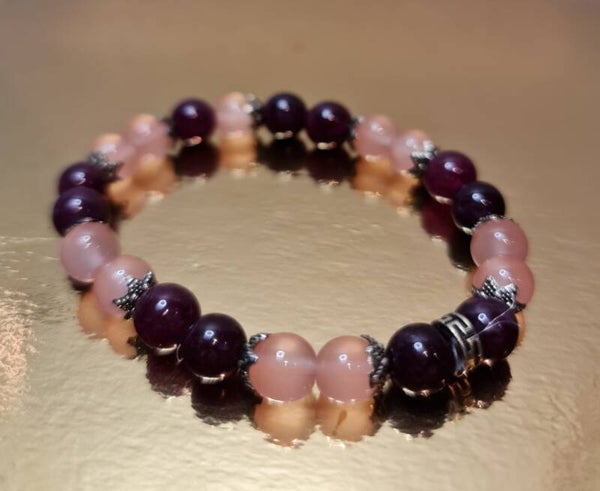 Pulsera de Amatista y Cuarzo Rosa