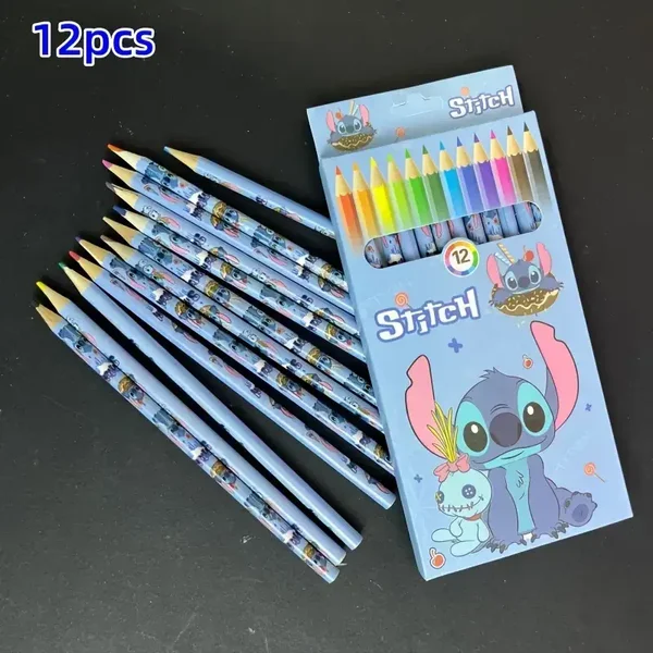 12 crayons de couleur à thème Stitch