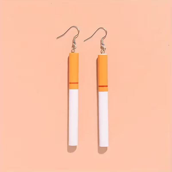 Whimsical Cigarette Butt Earrings, Realistic 3D Cigarette Stem Dangle Earrings,