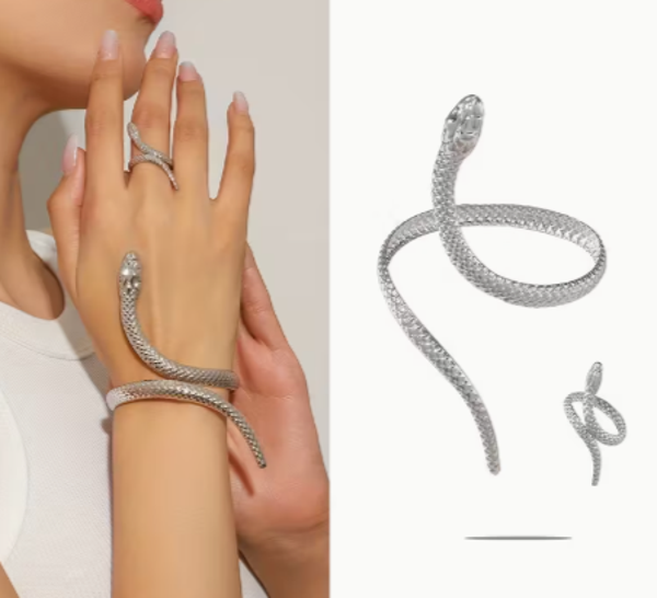 2pc Bracelet and Ring Set, Creative Twisted Cuff Bangle