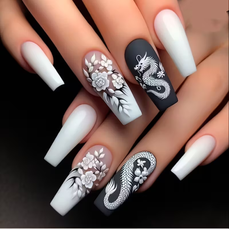 Gradient High-Grade Small Flower Chinese Dragon Ballet Nail