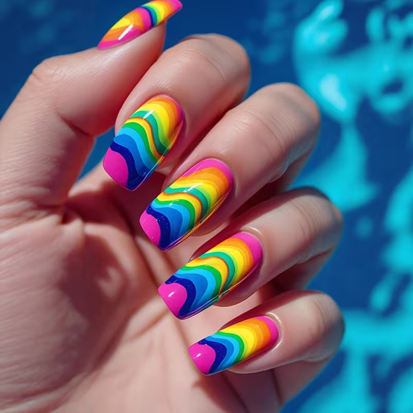 Gradient Macaron Color Rainbow Stripes, Full Coverage Glossy