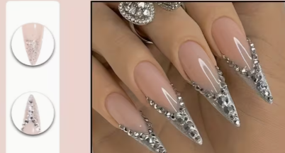 With Rhinestone Decor, Glitter Full Cover Nails