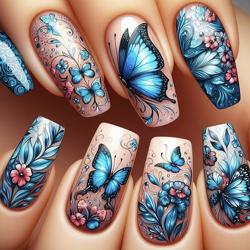 Spring/Summer Blue Butterfly Nail Art Tease & Shine