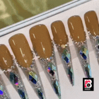 Ultra-Pointed Nude Press-On Nails with Luxurious Large Rhinestones - High-End Elegance, Grandeur & Modern Style