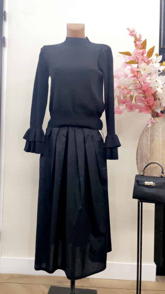 Midi rok met Bandplooi Zwart