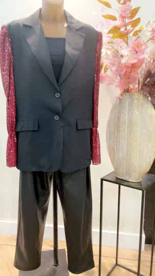 Sequin Sleeve Blazer Bordeaux