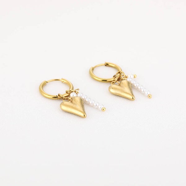 Earrings Hearts With A Pearl In Gold