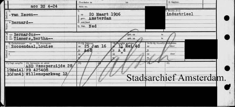 van het Stadsarchief Amsterdam. Met dank. Is dit de valse persoonskaart van Gerhard Badrian? 