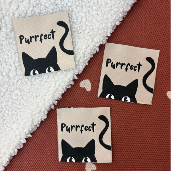 Unfolded label ‘Purrfect'