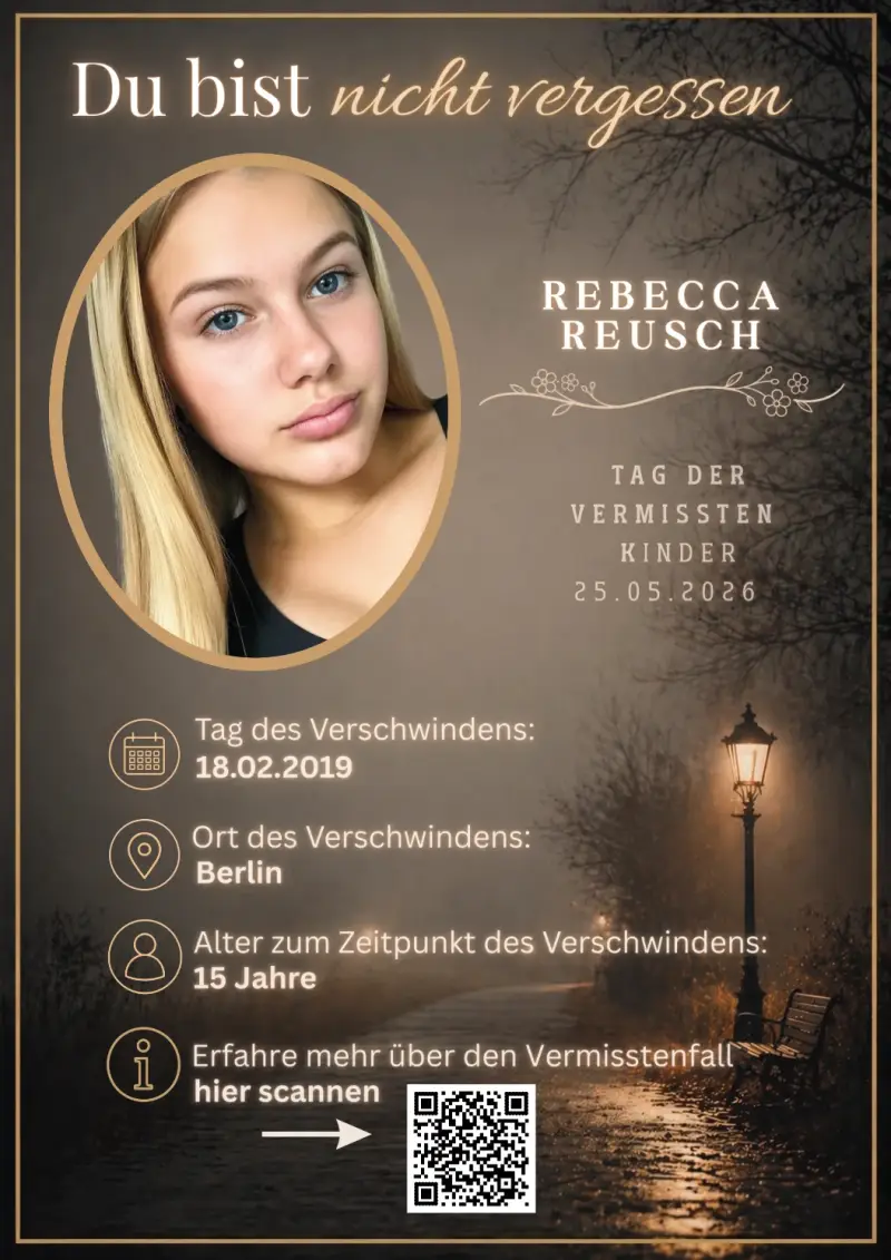 Gedenkplakat für die seit 2019 vermisste Rebecca Reusch