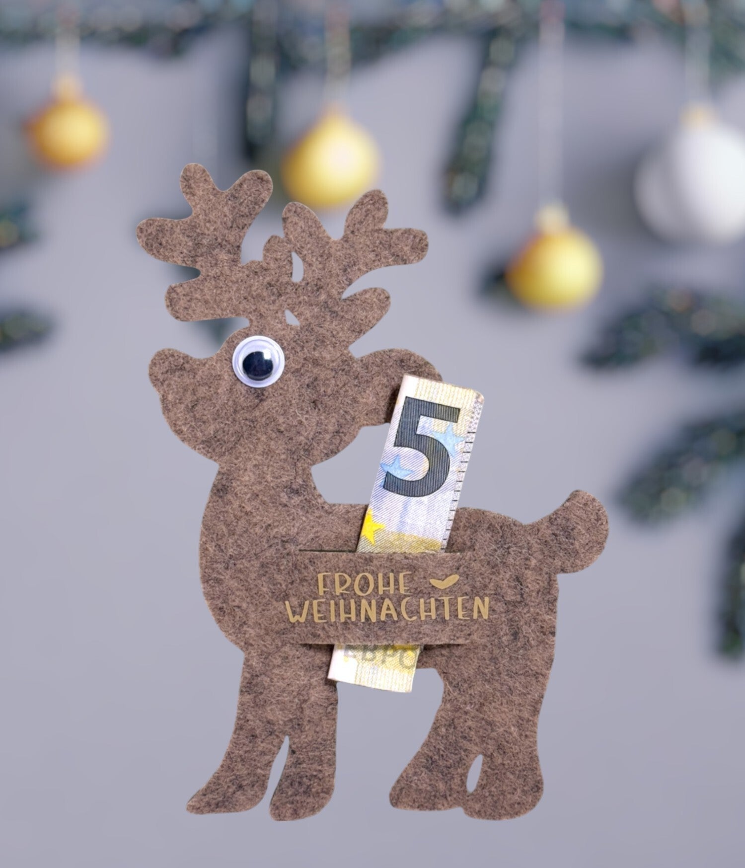 Filz-Geschenkrentier - Frohe Weihnachten